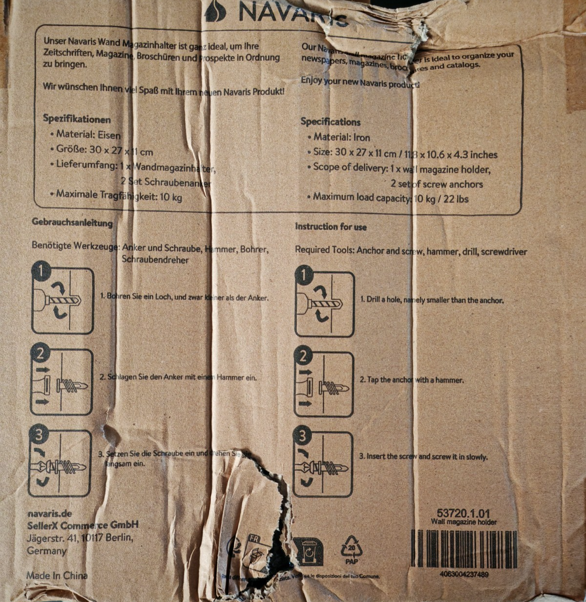 Navaris Zeitungshalter Wand Zeitungskorb Zeitschriftenhalter Briefablage HO-A9