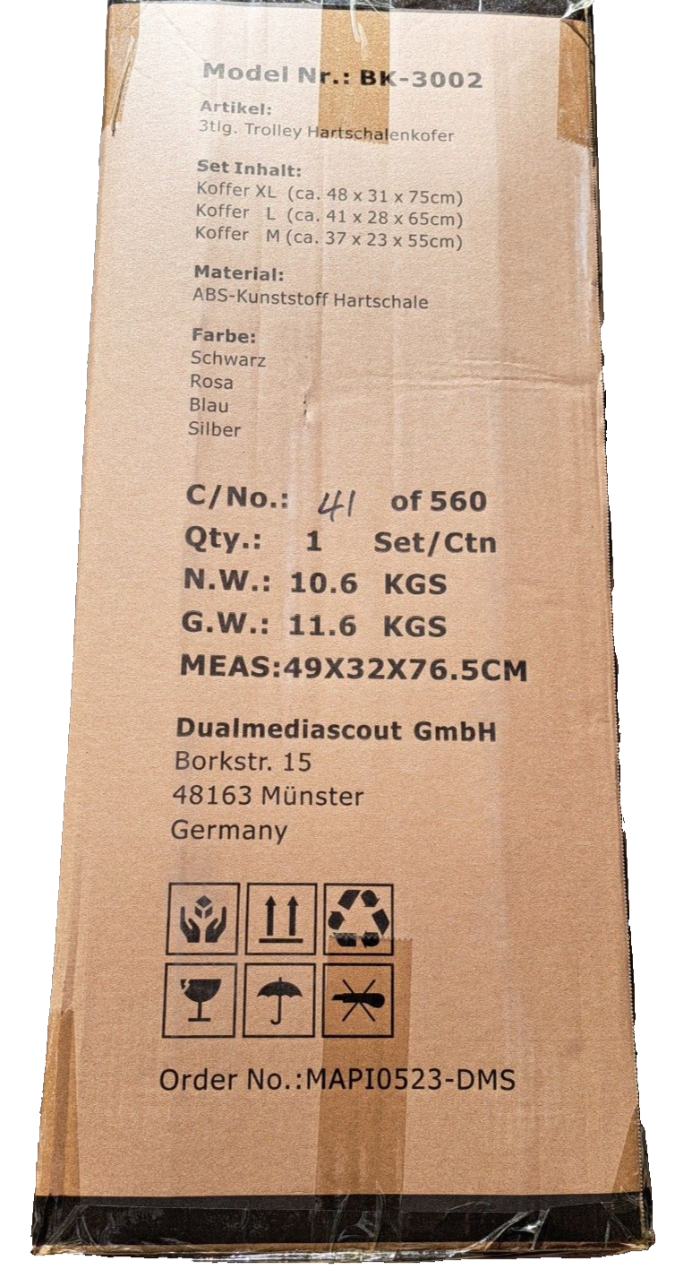 DMS 3tlg. Trolley Hartschalenkofferset BK-3002 Schwarz