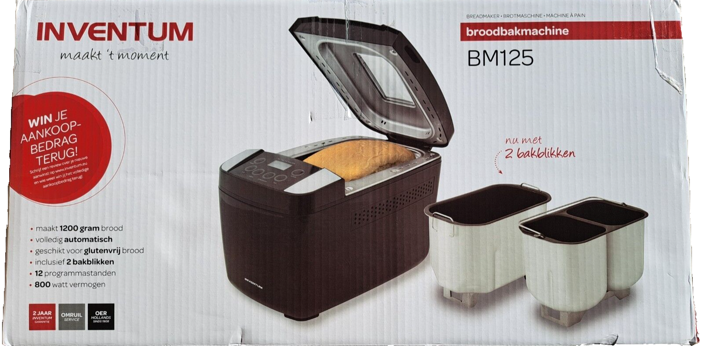 Brotbackmaschine Brotbackautomat Inventum BM125 Schwarz 700W Edelstahl 900/1200g