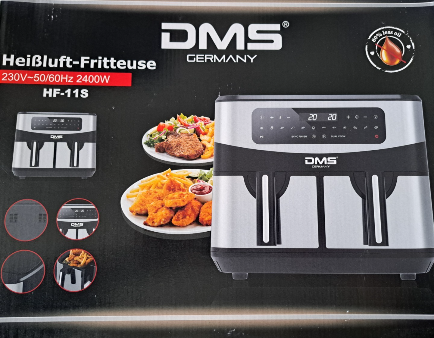 Doppel-Heißluftfritteuse DMS 11L Fritteuse Doppelkammer Digital XXL HF-11S NEU