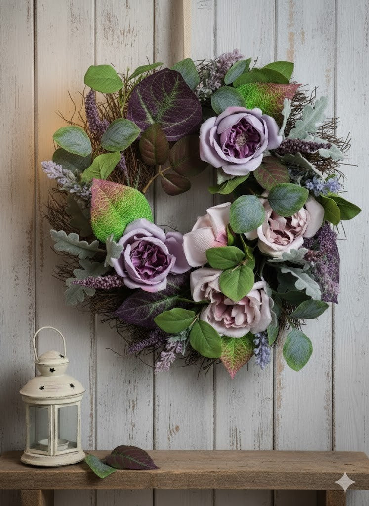 B-Ware ABELLA Flora Dekokranz künstlich Rosen Lavendel Ø48cm Türkranz