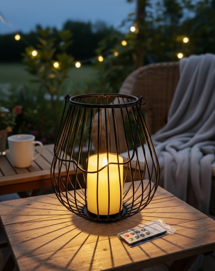 Navaris LED Kerze 19x19x23cm Schwarz mit Fernbedienung Deko