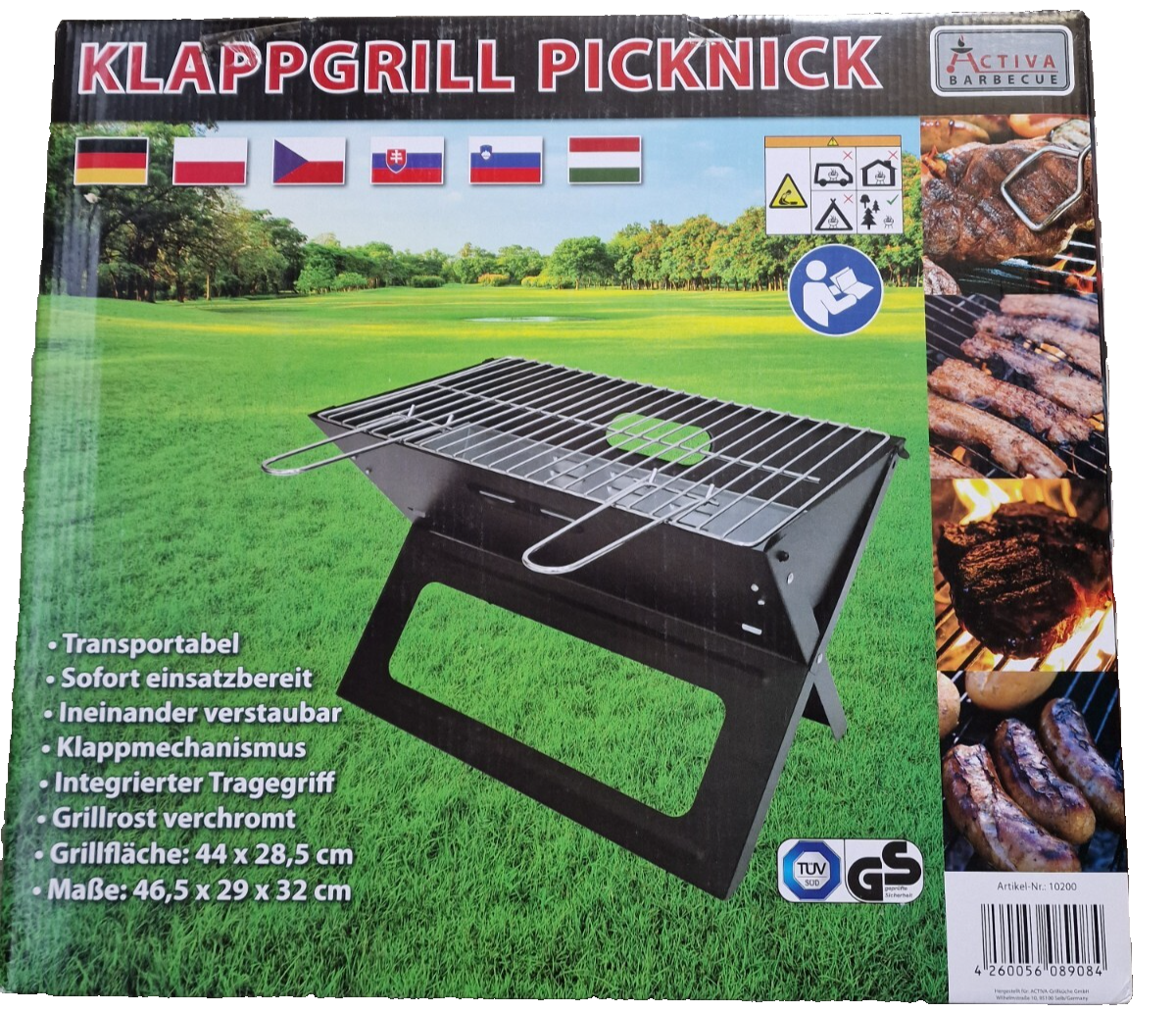 Activa Barbecue Klappgrill Picknick, 46,5x29x32 cm Schwarz