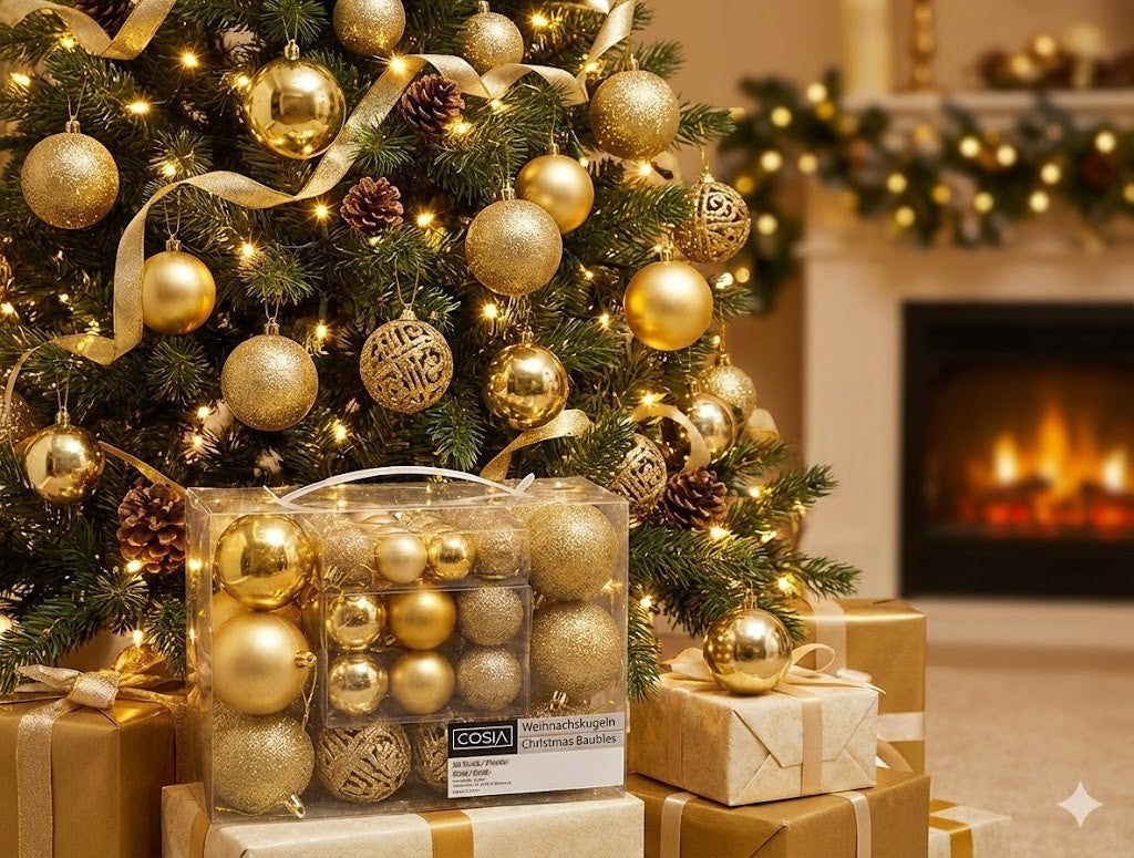 Cosia Weihnachtskugeln 50er Set | Gold Christbaumschmuck