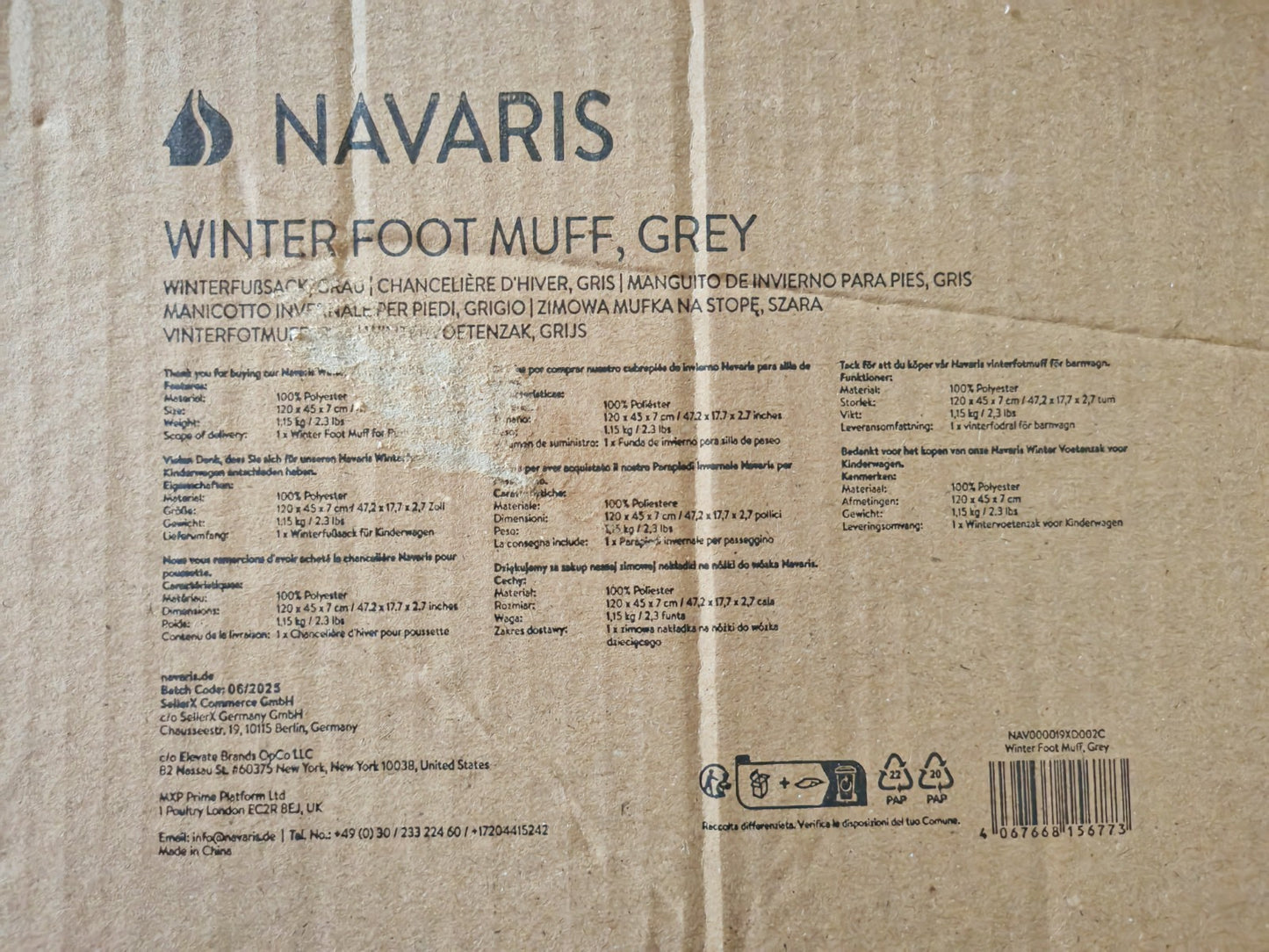 Navaris Winter Fußsack Kinderwagen Buggy Babyfußsack Grau 120x45cm Warm E6