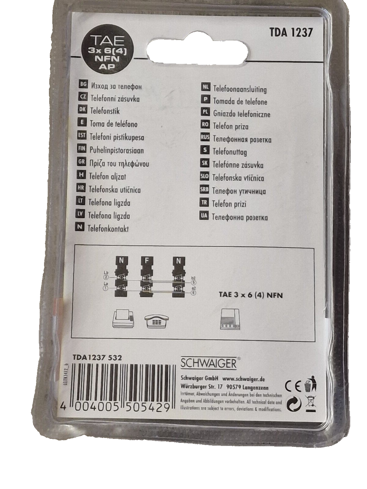 Schwaiger TDA 1237 TAE 3x6 (4) NFN Anschlussdose Aufputz