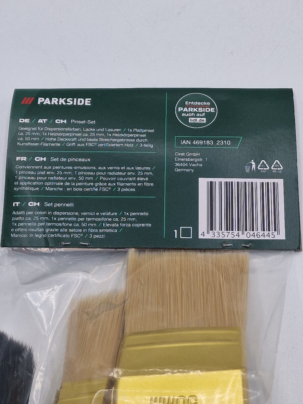 Parkside Pinsel-Set 3 Teilig Dispersionsfarbe/Lack/Lasur