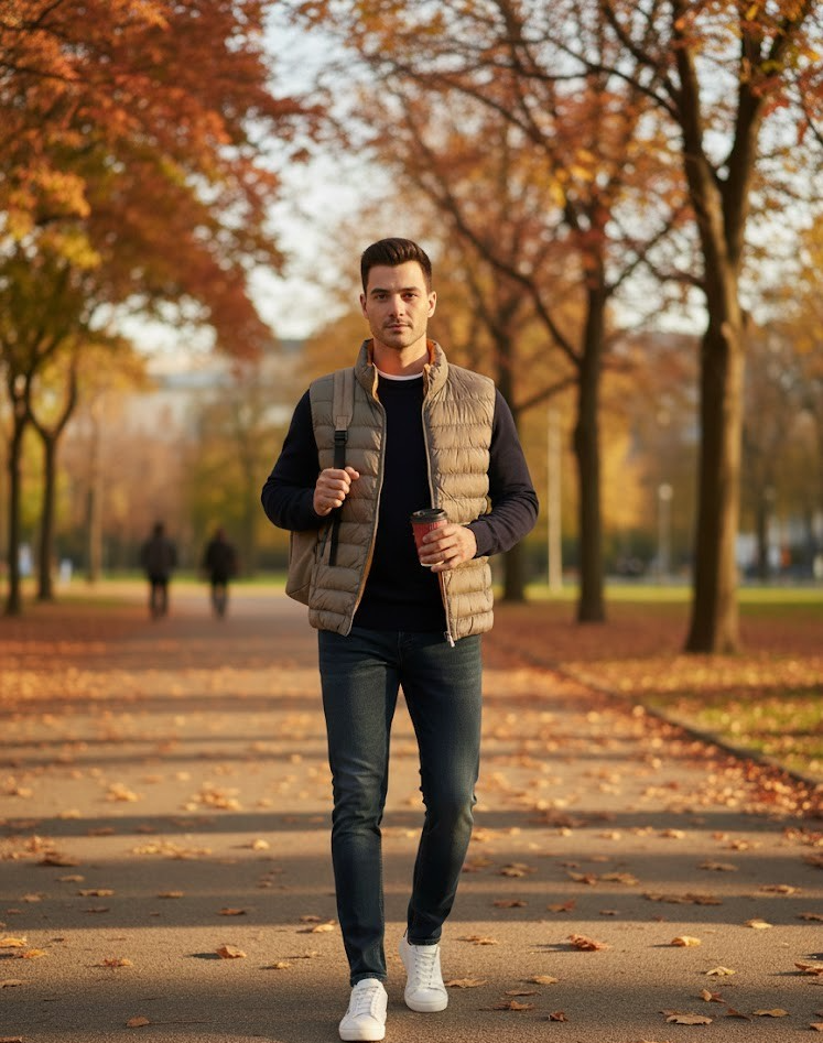 Strandfein Menswear Wendeweste gesteppt Khaki/Orange Herren Gr. 54