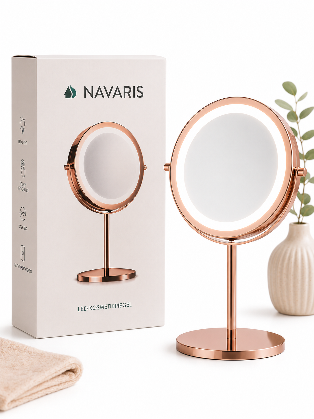 Navaris Kosmetikspiegel LED 5fach Vergrößerung Schminkspiegel Kupfer