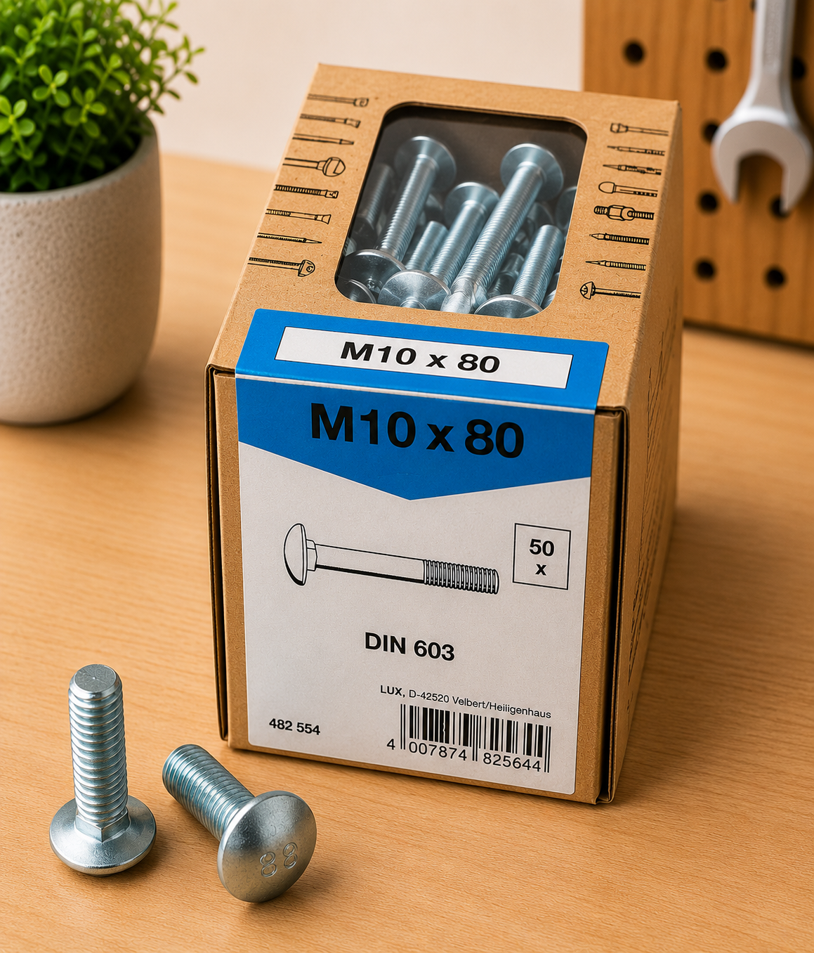 Lux Schlossschrauben verzinkt M10x80mm 50x Rundkopf metrisch Gewinde