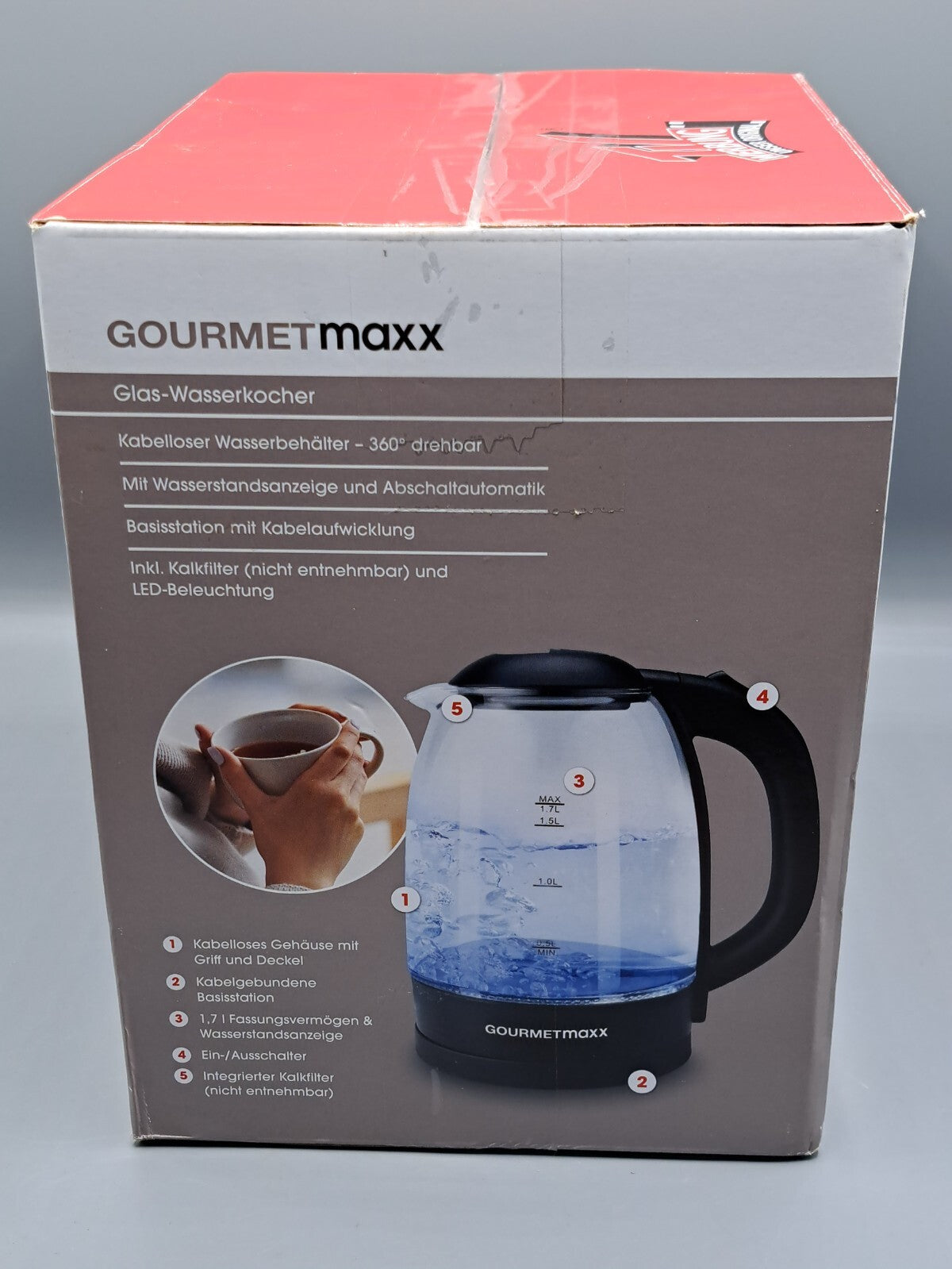 GOURMETmaxx Glas-Wasserkocher mit Frostglas-Design 1,7 Liter