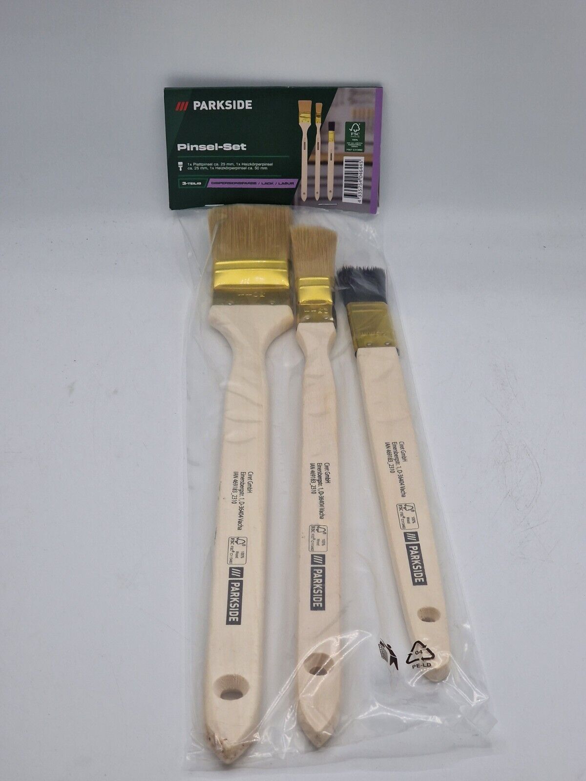 Parkside Pinsel-Set 3 Teilig Dispersionsfarbe/Lack/Lasur