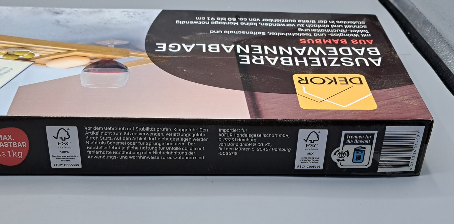 Ausziehbare Badewannenablage aus Bambus Neu