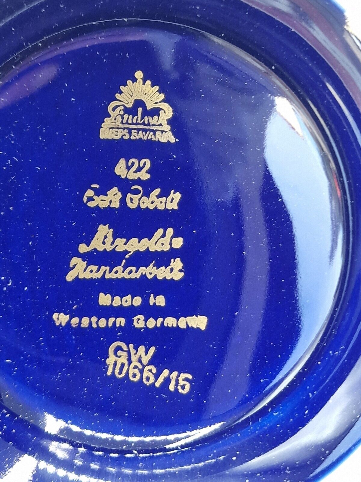 Lindner Porzellan, Vase, Ätzgold Kobalt, Handarbeit