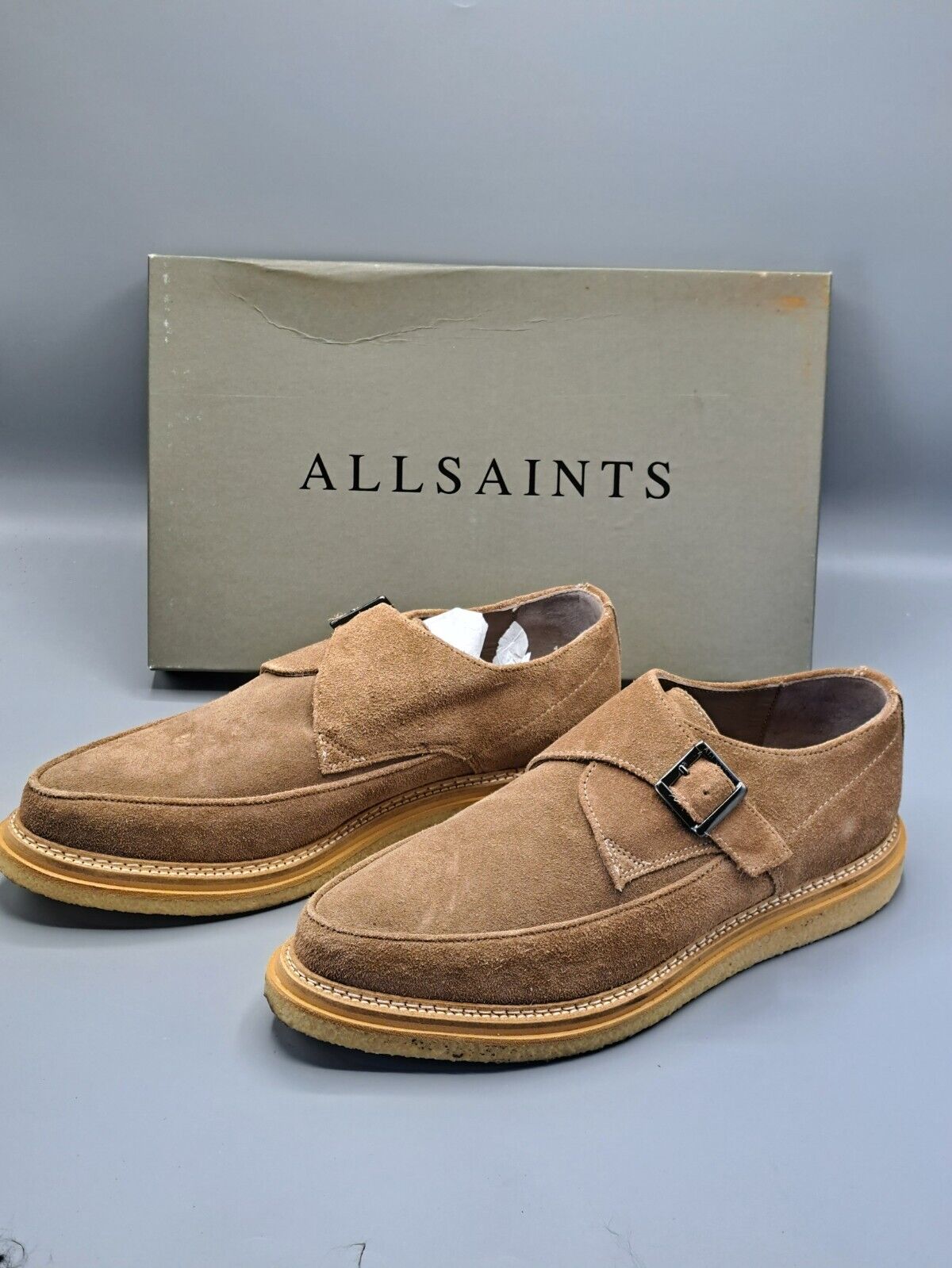 All Saints Rollin Monk Strap Shoe - Taupe Größe 41 Herrenschuh, Wildleder