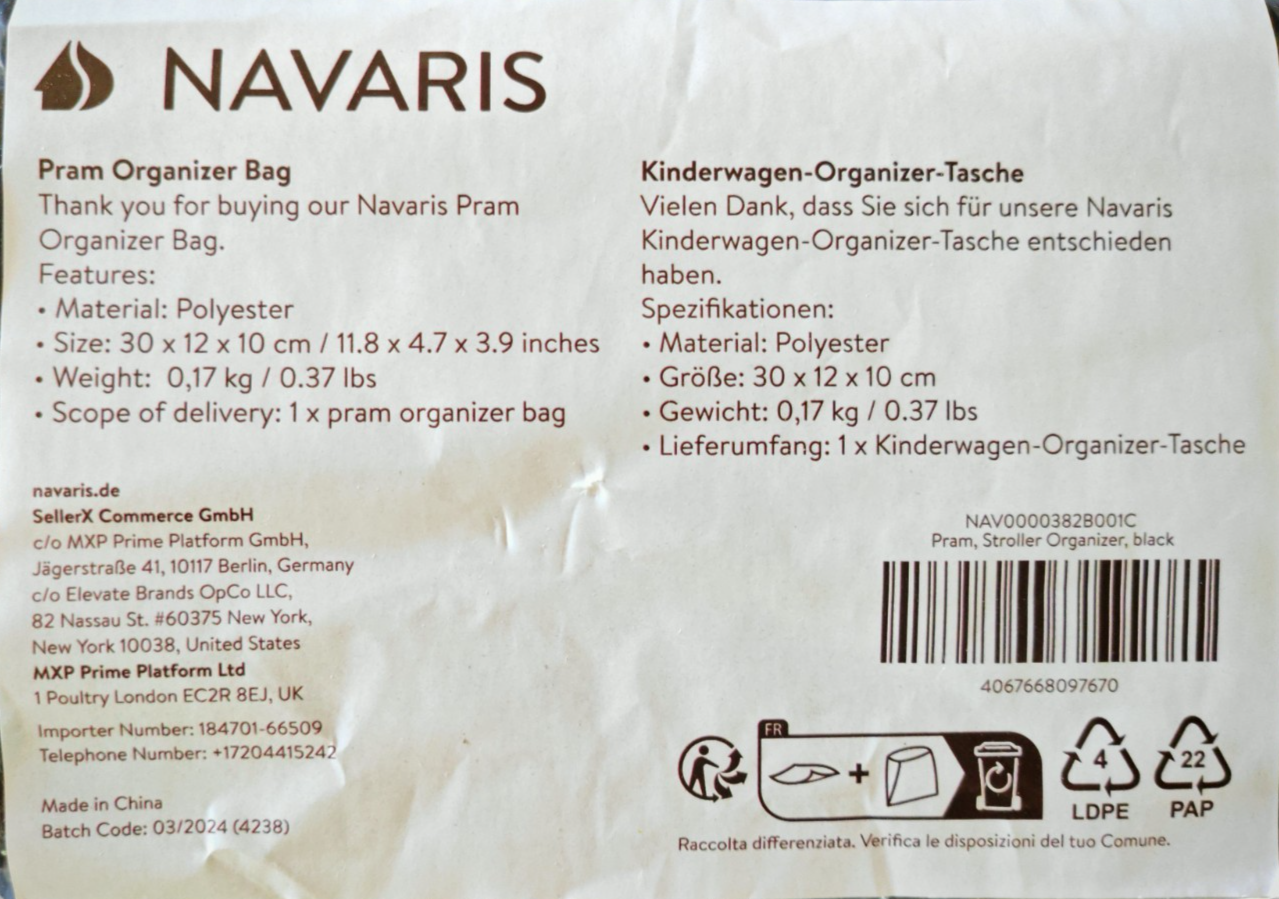 Navaris Kinderwagen Organizer Tasche Schwarz Buggy Organizer D9