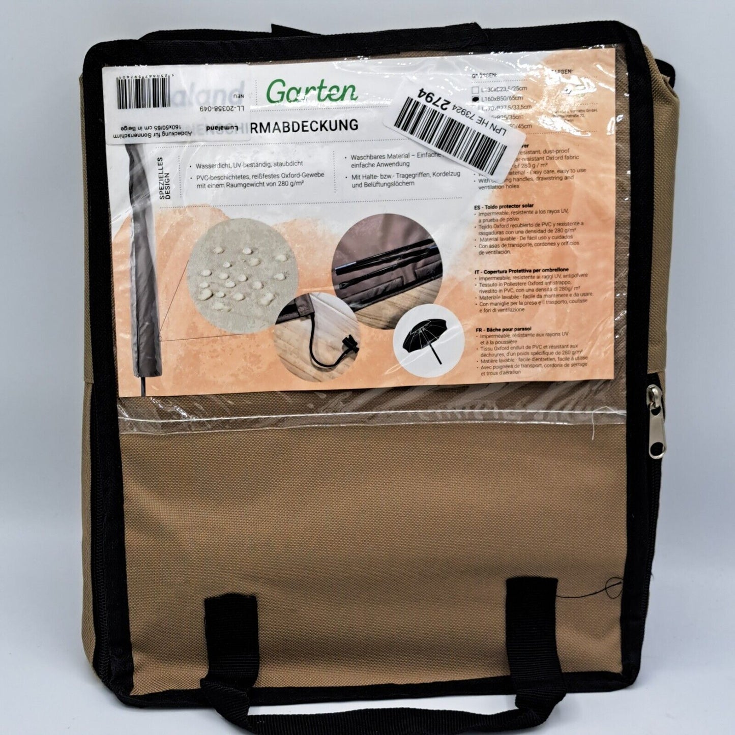 Lumaland Garten Sonnenschirmabdeckung L:160cm B:50/65cm