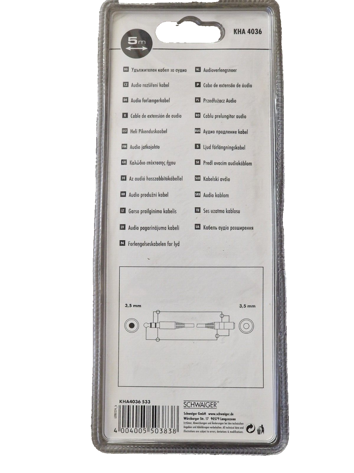 Schwaiger KHA 2036 Audio-Verlängerungskabel 5 Meter