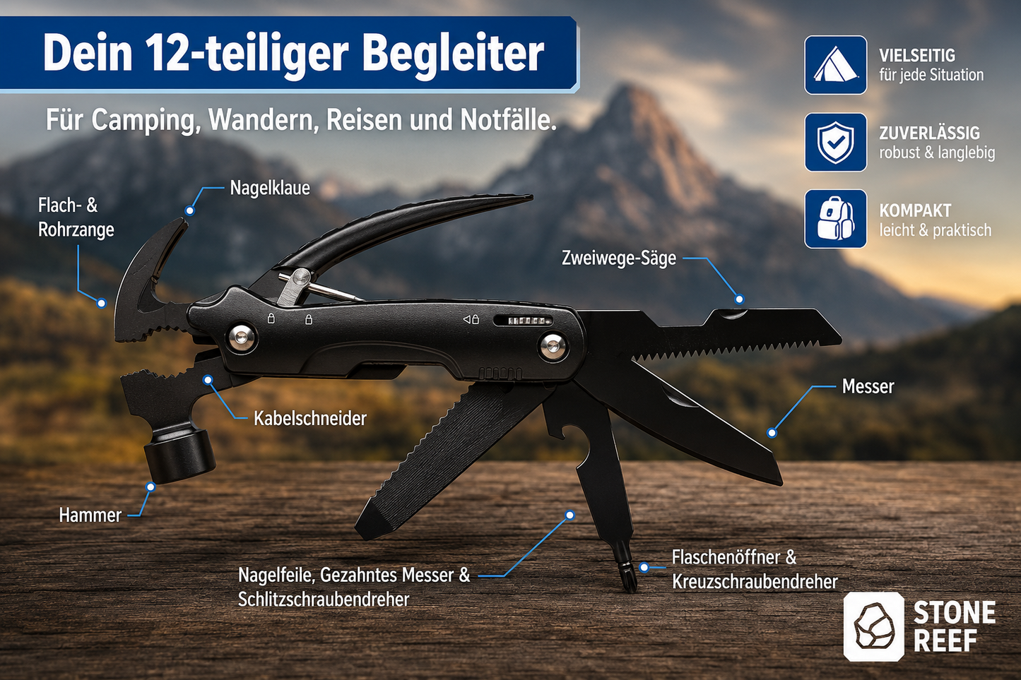 Stonereef Multitool Universal Werkzeug Multifunktionswerkzeug Reparatur A4