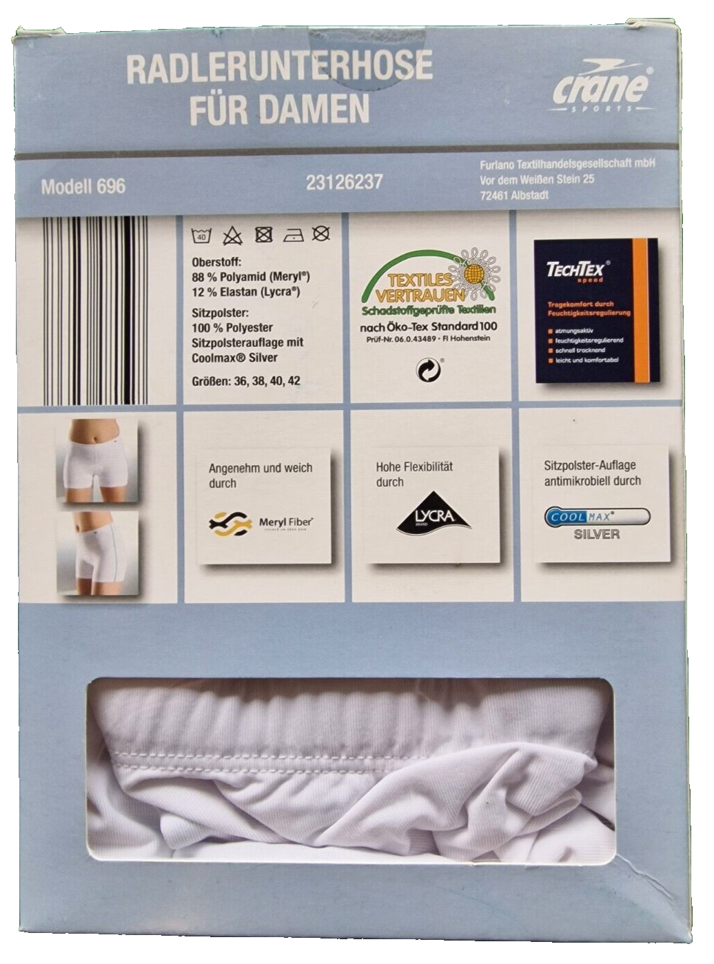 Crane Radlerunterhose für Damen, Weiß, Größe 40