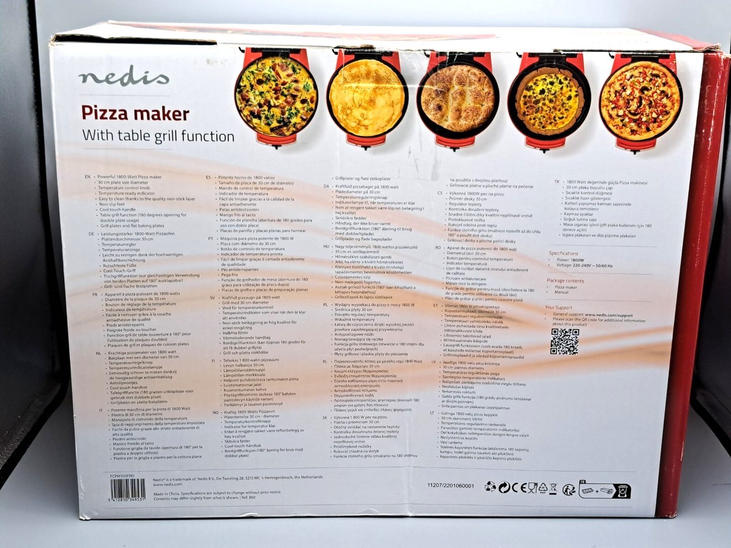 Nedis Pizzamaker und Grill 30 cm - Einstellbare Temperatur - 1800 W