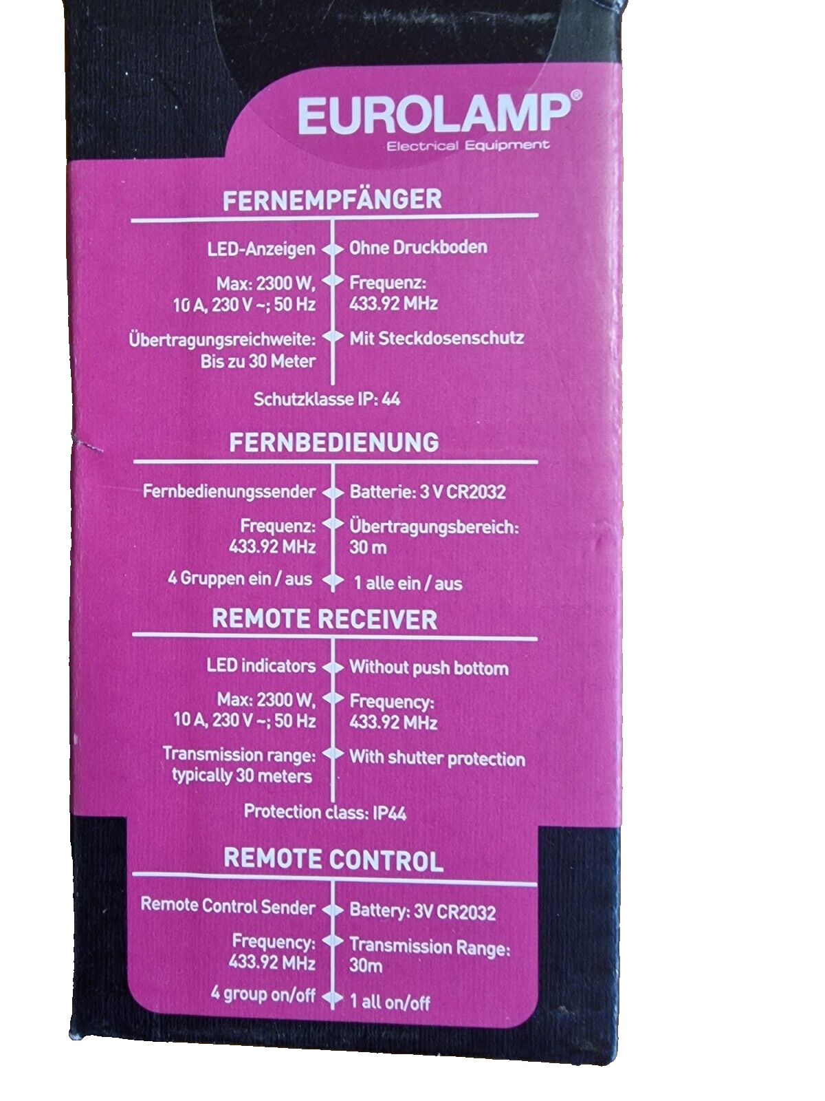 Eurolamp, Wireless Steckdosen, Fernbedienung, 2 Stück