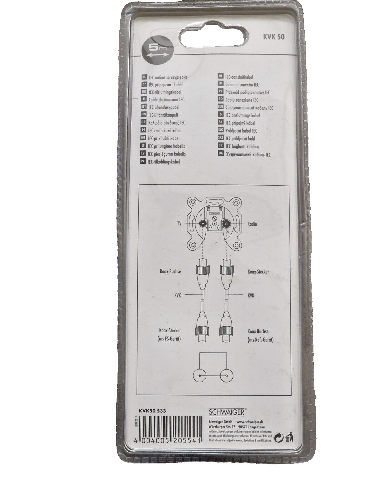 Schwaiger KVK 50 IEC Anschlusskabel 5 Meter
