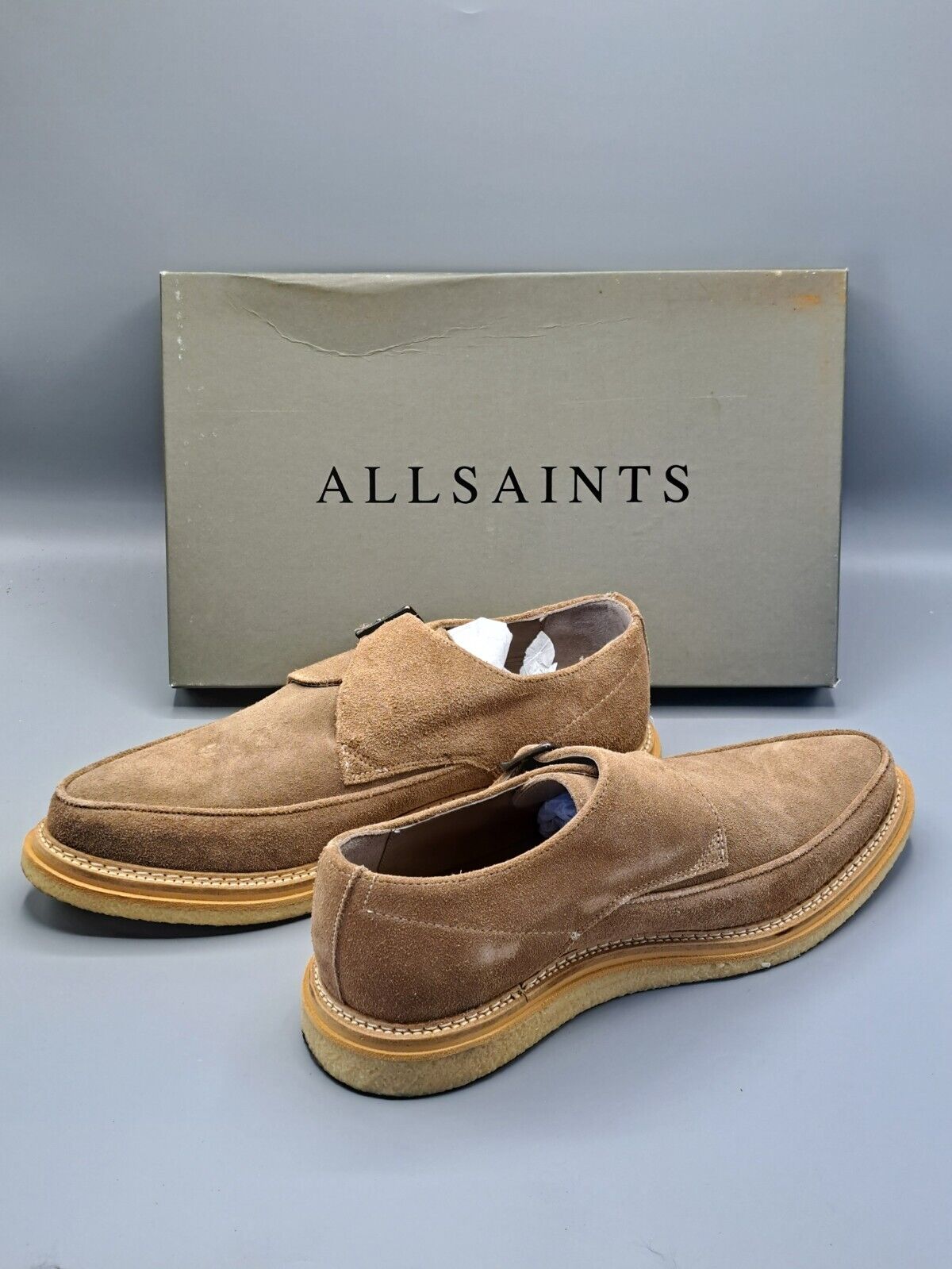 All Saints Rollin Monk Strap Shoe - Taupe Größe 41 Herrenschuh, Wildleder