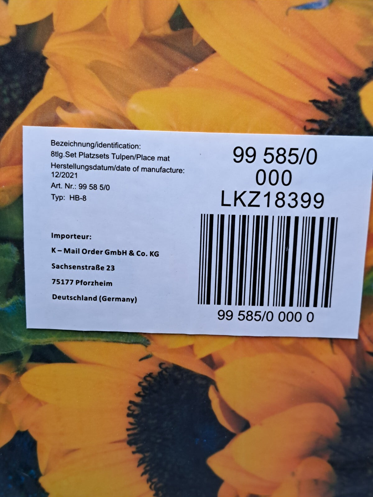 8tlg. Platzset, Tulpen, Matt, Untersetzer, Tischset