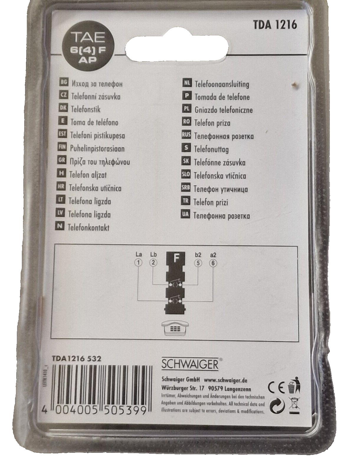 Schwaiger TDA 1216 TAE 6 (4) F AP Telefonanschlussdose