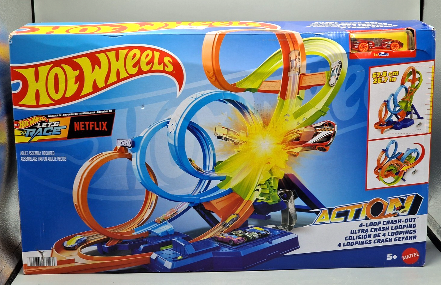 Hot Wheels 4-Loopings Crash Gefahr Trackset, Rennbahn (NL)