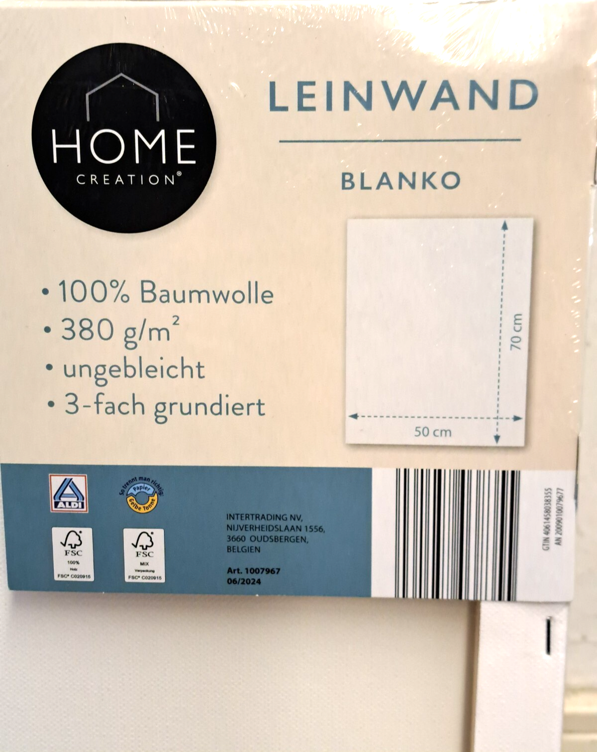 Home Creation Leinwand Blanko 30x30cm + 40x40cm Weiß Malerei Basteln