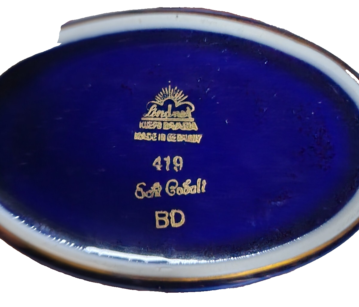 Lindner Porzellanfabrik Öllampe Antiquität Ätzgold Kobalt Vintage Deko