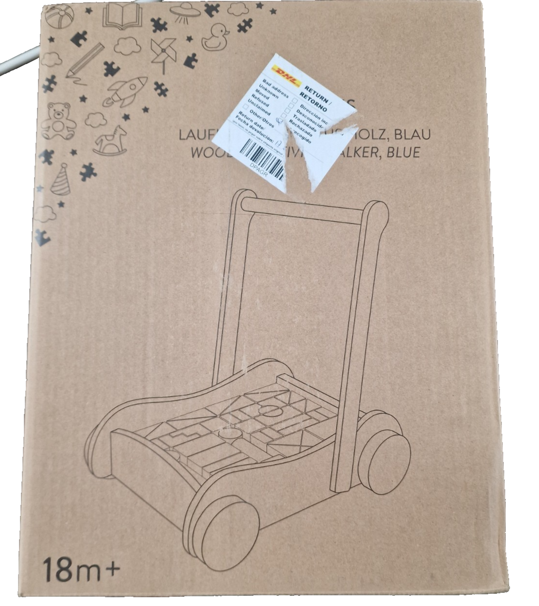 Navaris Lauflernwagen aus Holz Blau Baby Lernwagen Gehwagen Schiebewagen