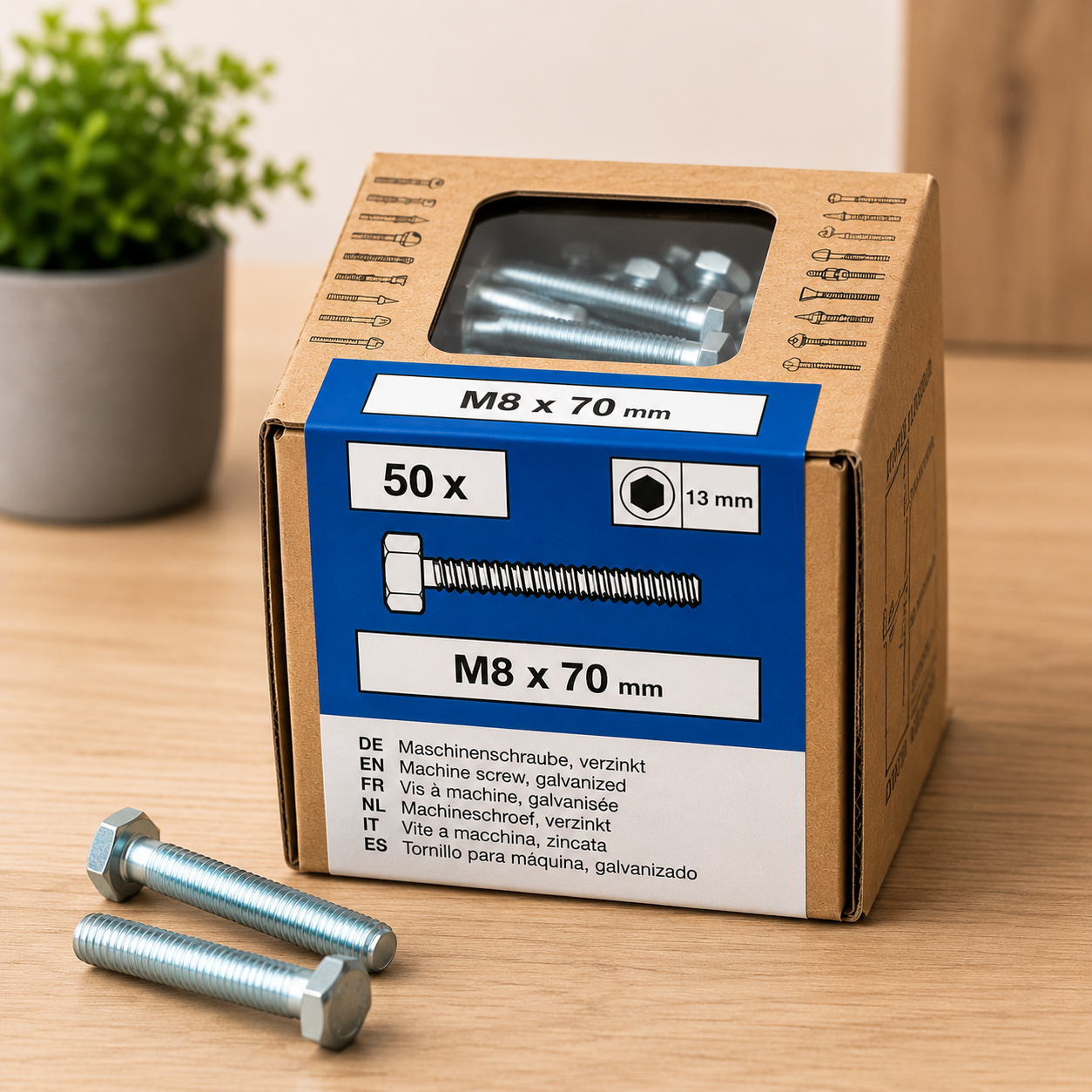 Lux Schlossschrauben verzinkt M8x70mm 50x Sechskant metrisch Gewinde