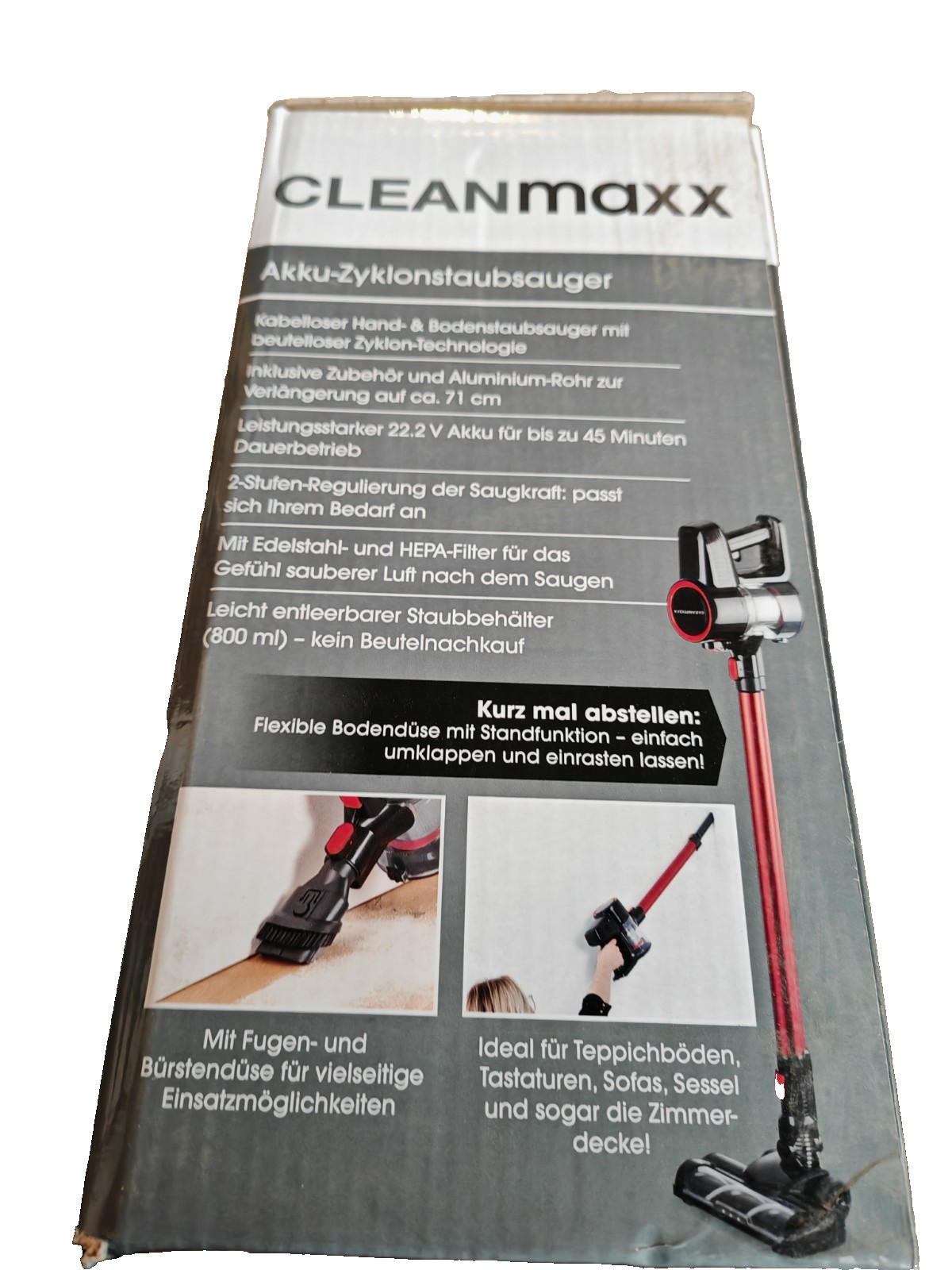 Cleanmaxx Akku-Zyklonstaubsauger mit Elektrischer Bodendüse Kabellos