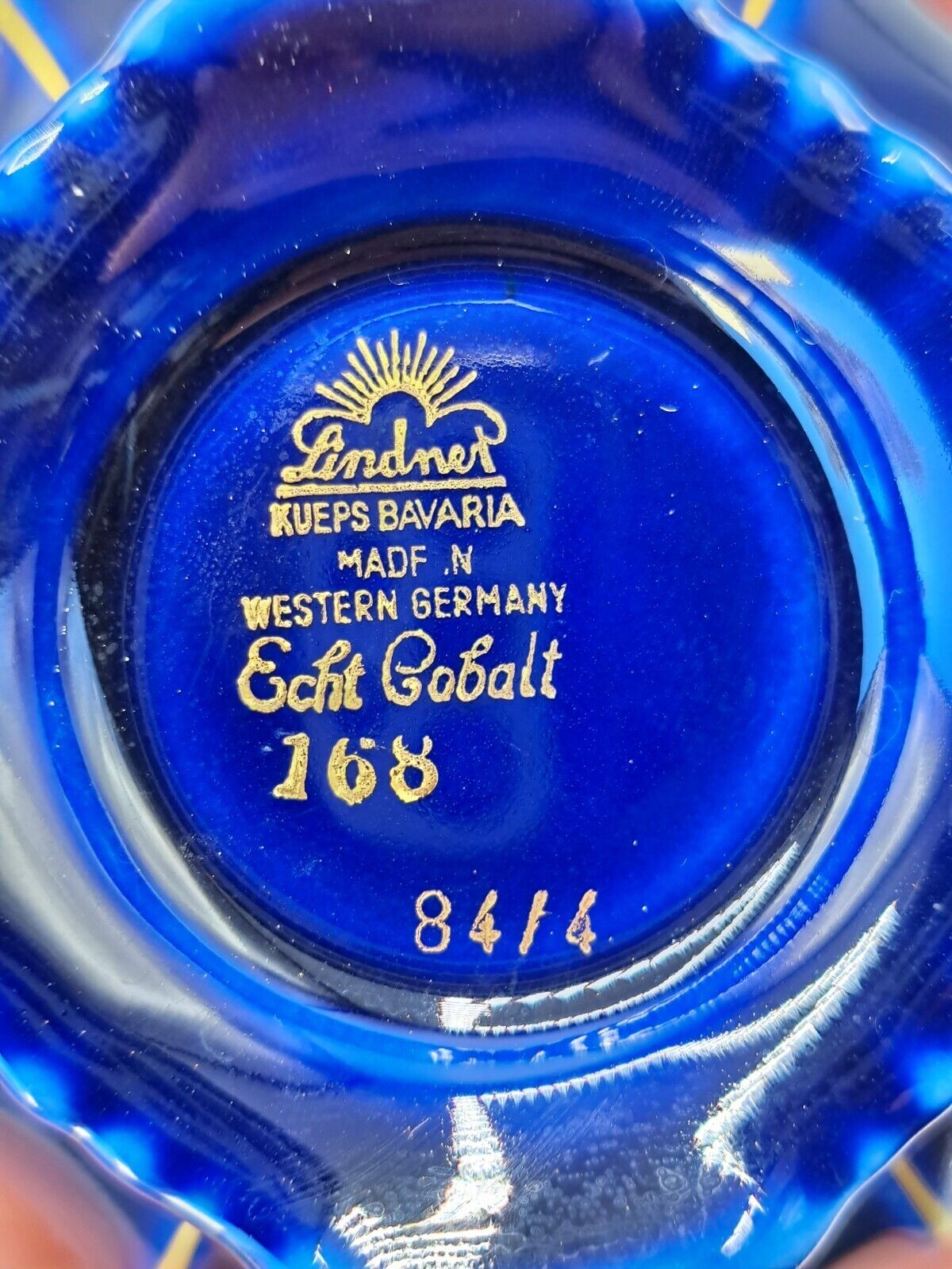 Lindner Porzellan, Soft Kobalt, Ätzgold, Handarbeit, Tasse + Untertasse