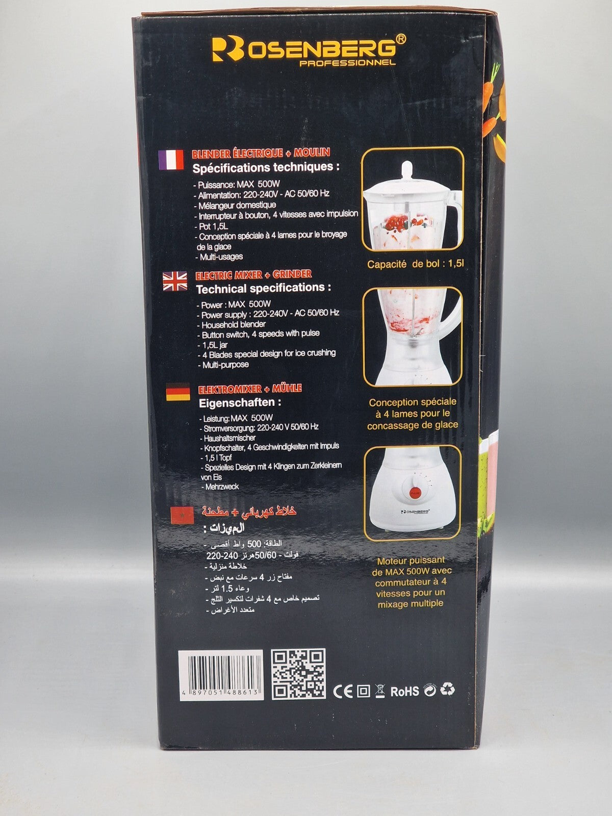 Rosenberg Professionel, Mixer HY-Y44, 500W, Mehrzweck, Schwarz