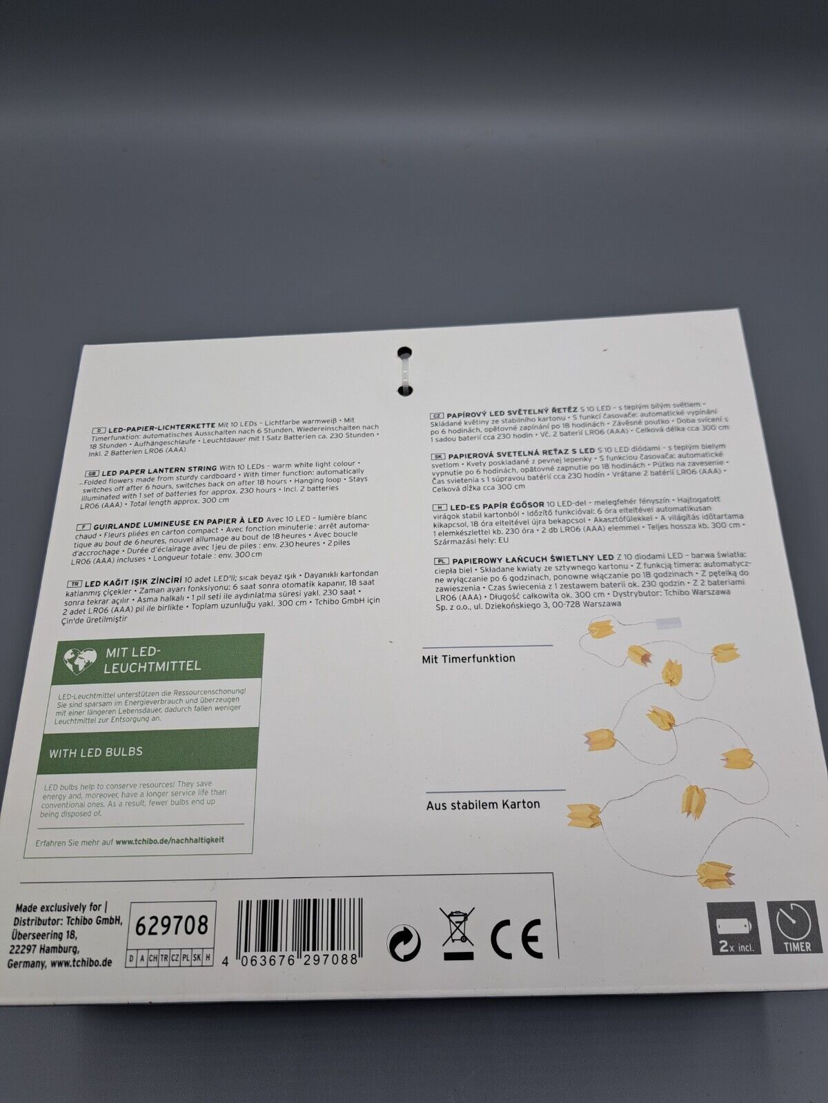 Tchibo LED-Papier Lichterkette, 300 cm, Warmweiß
