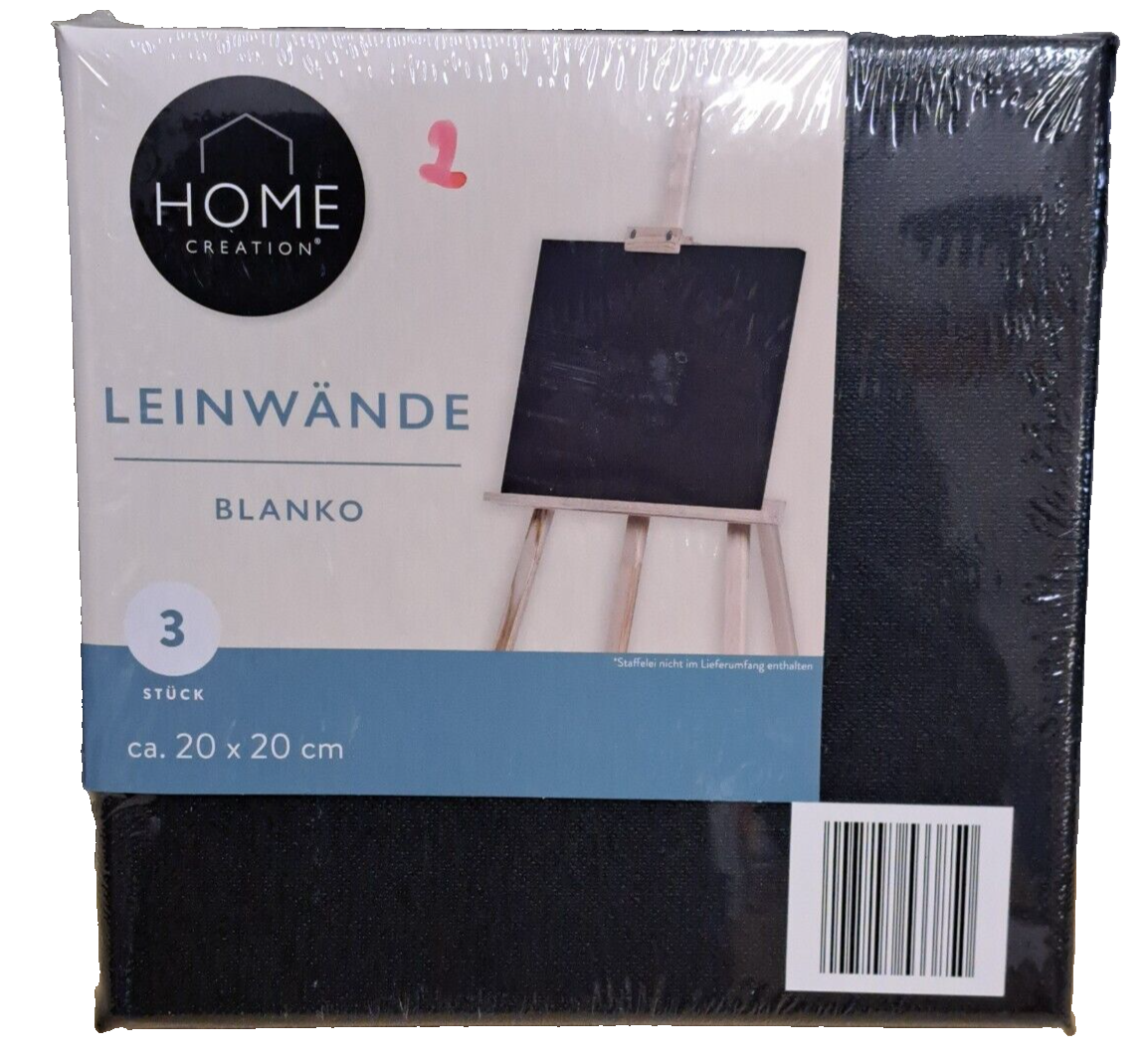 3x Home Creation Leinwand Blanko 20x20cm , Schwarz