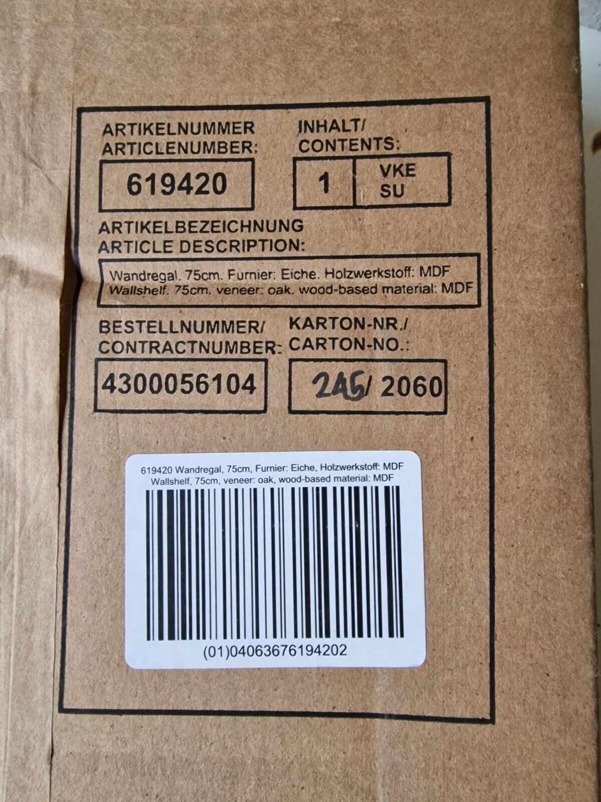 Tchibo Wandregal, 75 cm , Furnier: Eiche, Holzwerkstoff MDF