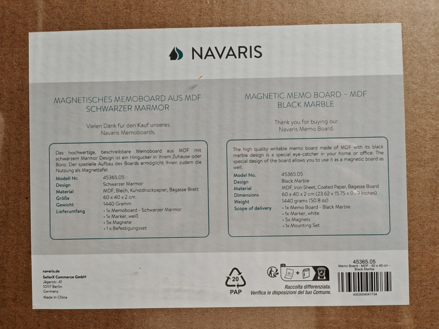 Memoboard Magnetisch 60x40cm MDF Schwarzer Marmor