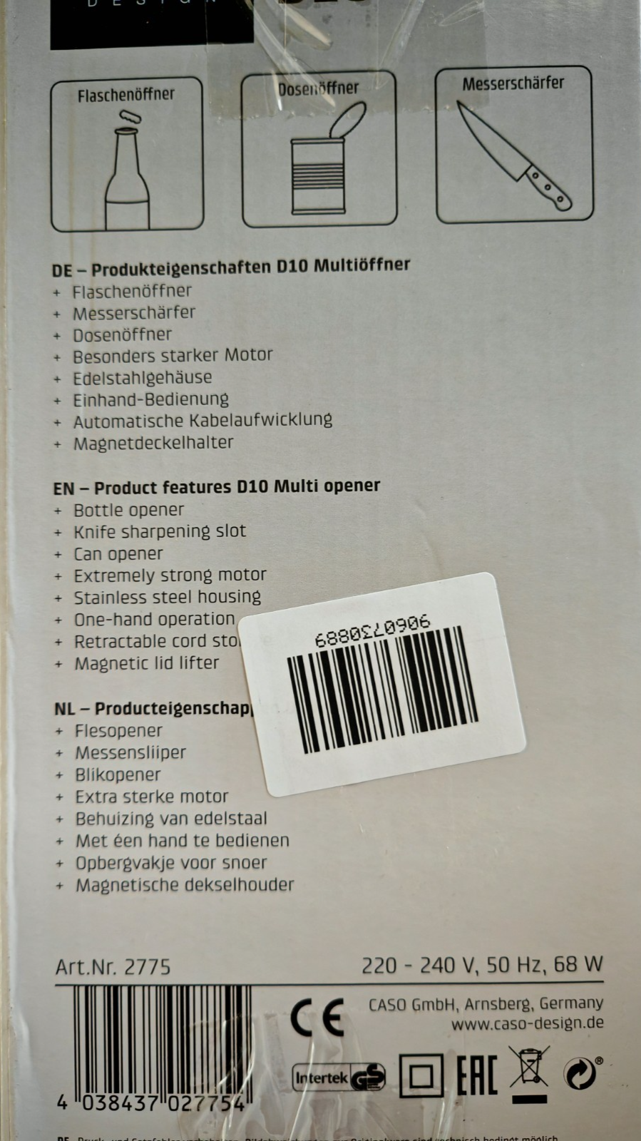 CASO D10 Multiöffner Dosenöffner Flaschenöffner Messerschärfer Edelstahl B07