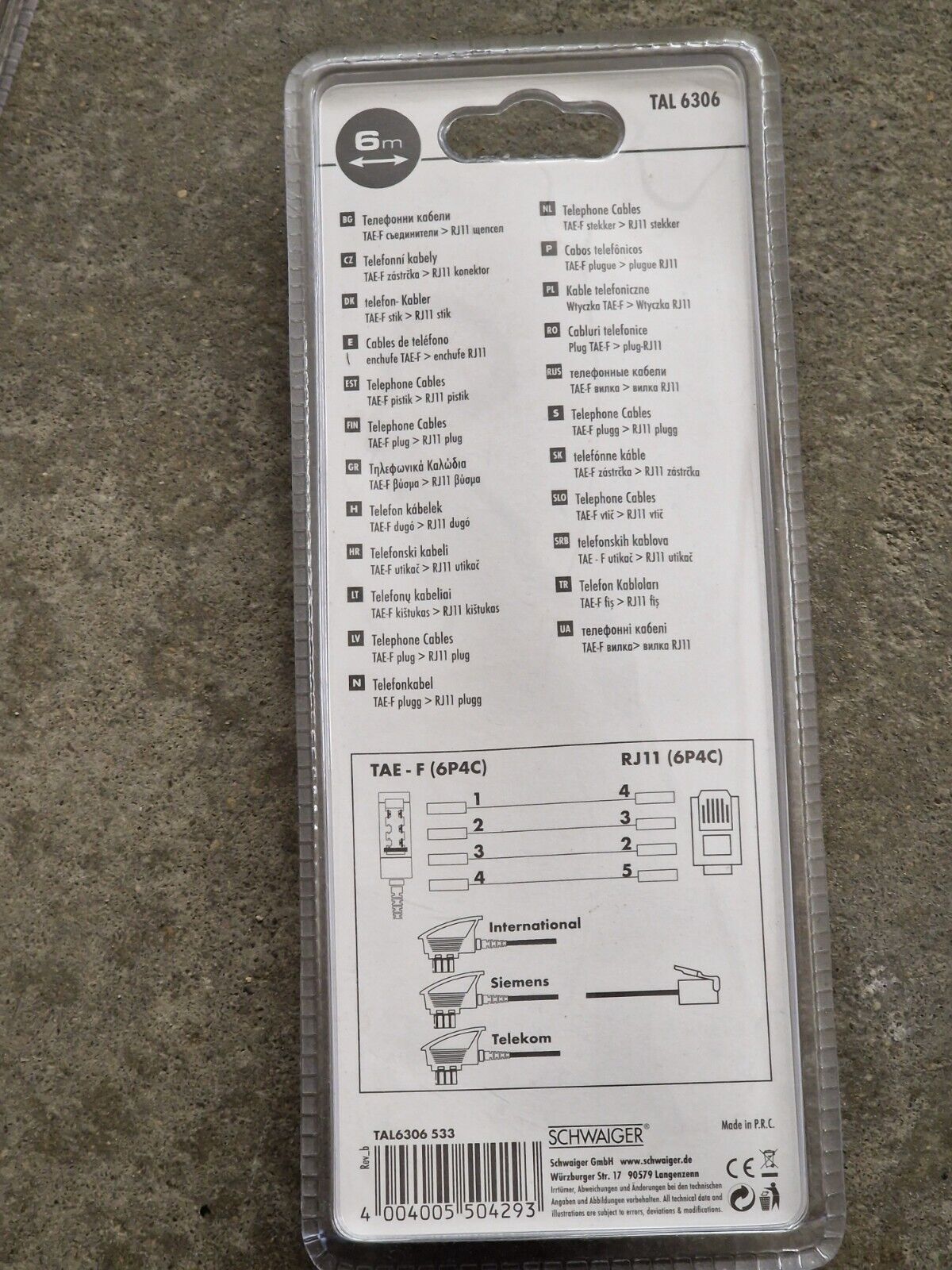 Schwaiger TAL 6306 Telefonkabel TAE-F Stecker RJ11 Stecker