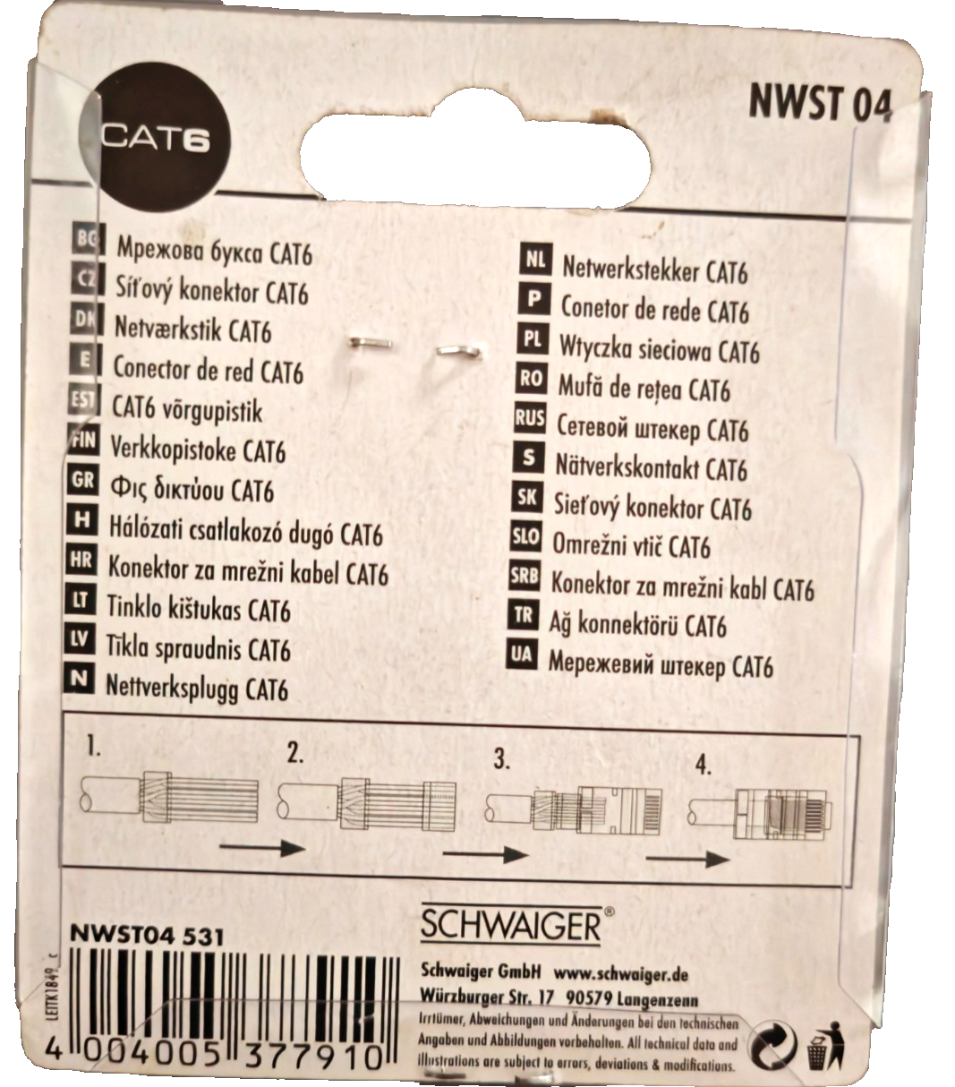 Schwaiger CAT6 Netzwerkstecker RJ45 4er Set NWST04 531 LAN Kabel Stecker A3