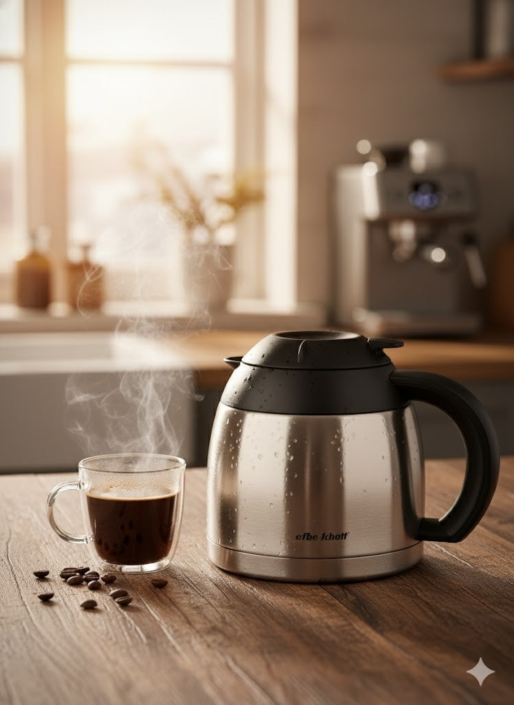 Efbe-Schott Isolierkanne Schwarz Silber Thermoskanne Kaffee Tee Warmhaltekanne