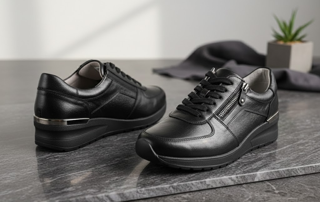 VITAFORM Damen Sneaker Leder Schwarz-Metallic Gr 39 mit Reißverschluss