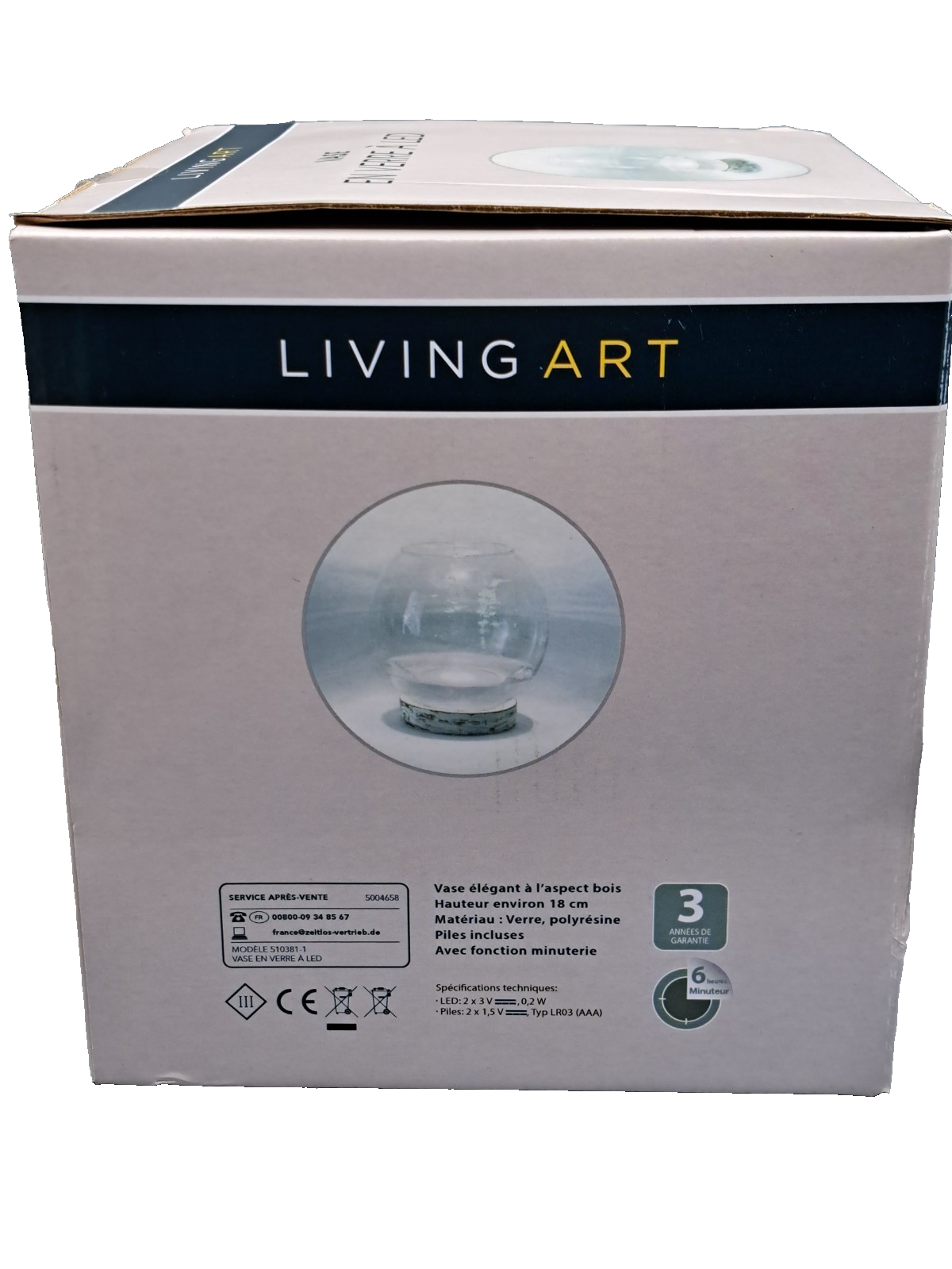 LIVING ART LED Glasvase 18cm Timer Dekovase Beleuchtet Glas Deko HA33
