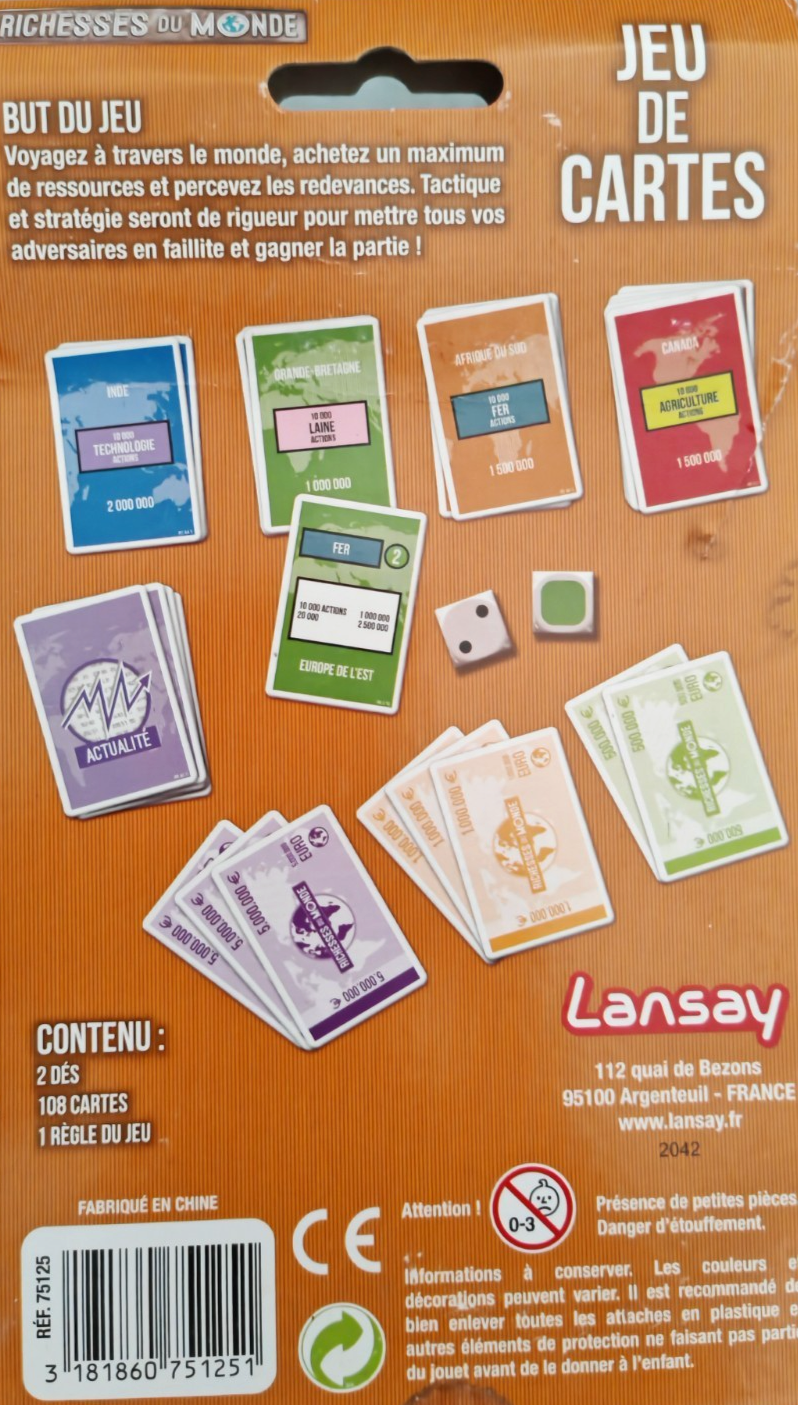 Lansay Richesses du Monde Kartenspiel Strategie 108 Karten 2-6 Spieler ab 8