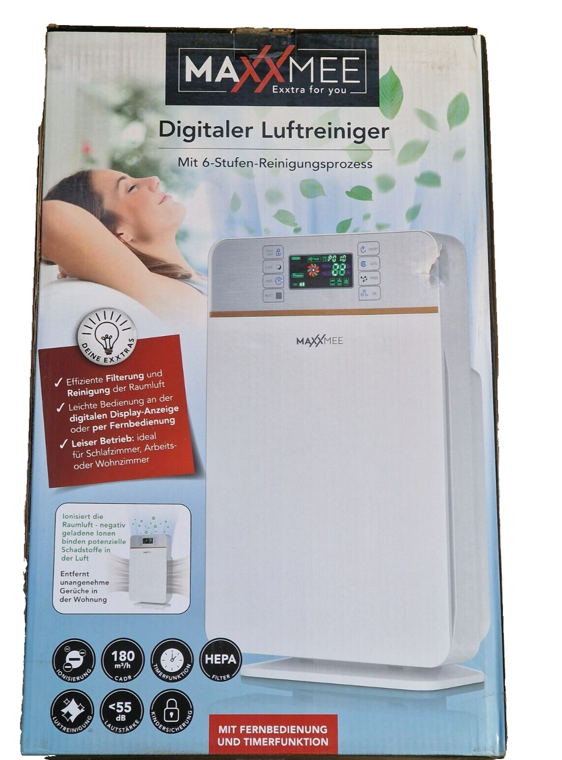 MAXXMEE Digitaler Luftreiniger mit 6-Stufen-Reinigungsprozess